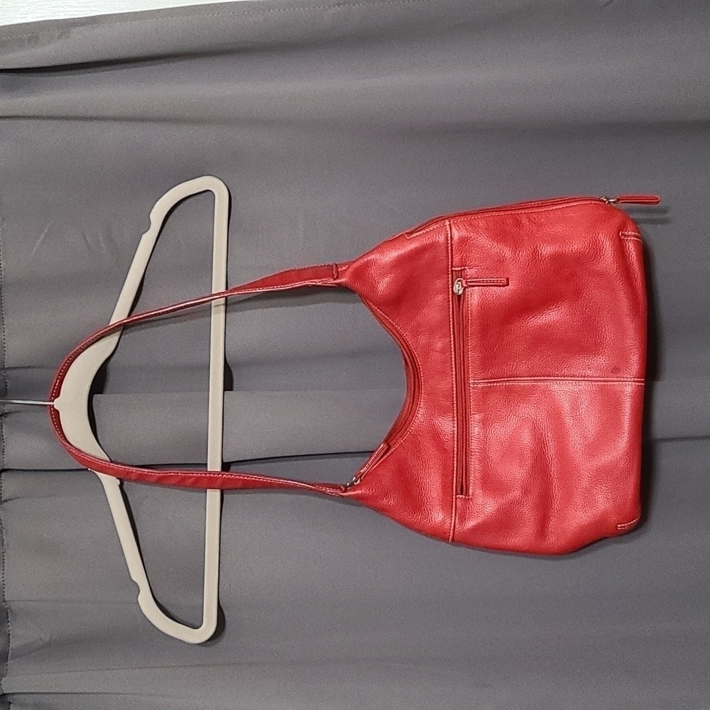 Tig & Co Red Leather Purse Multiple Zippered Pockets 13x10"‎ GUC READ